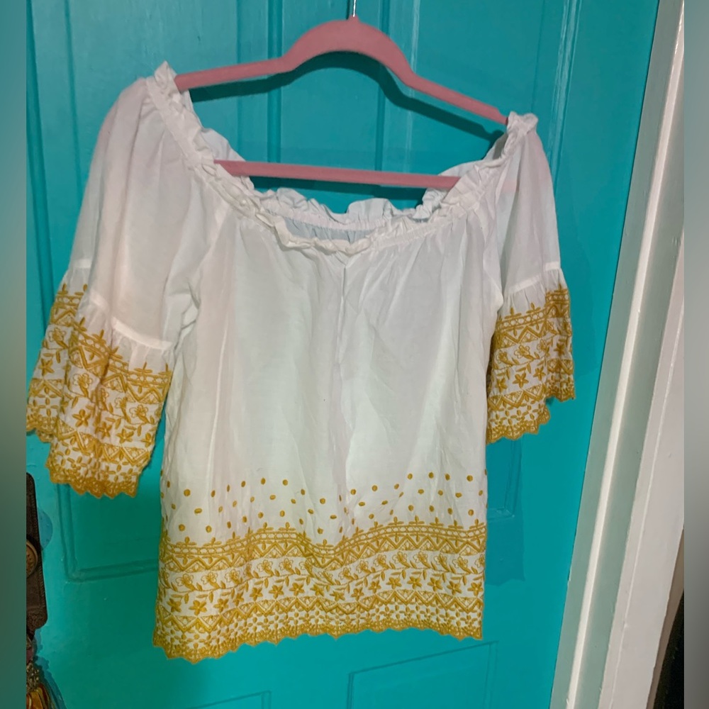 Boho Embroidered Yellow Cropped Ruffle Top